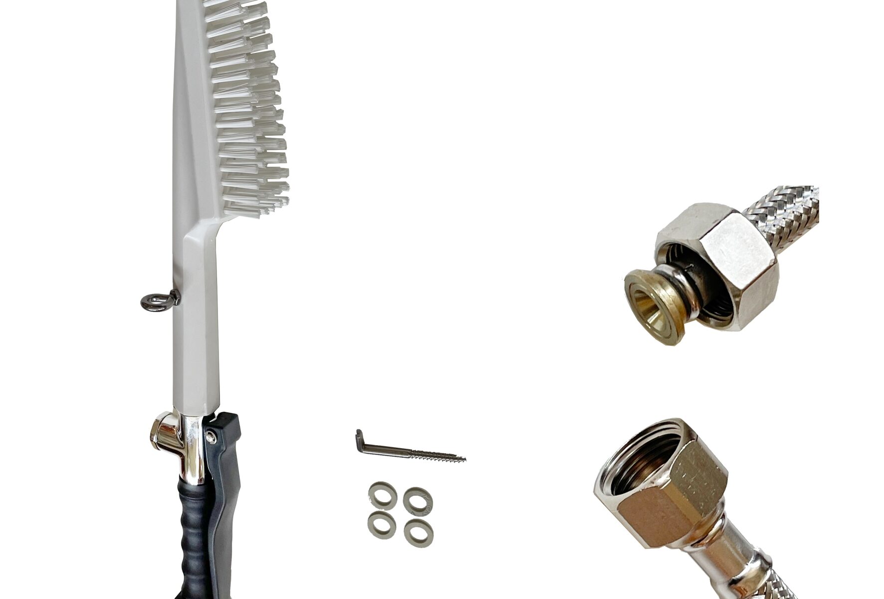 369071 wasserführende Stiefel-Waschbürste mit Handhebelventil und DVGW Schlauch