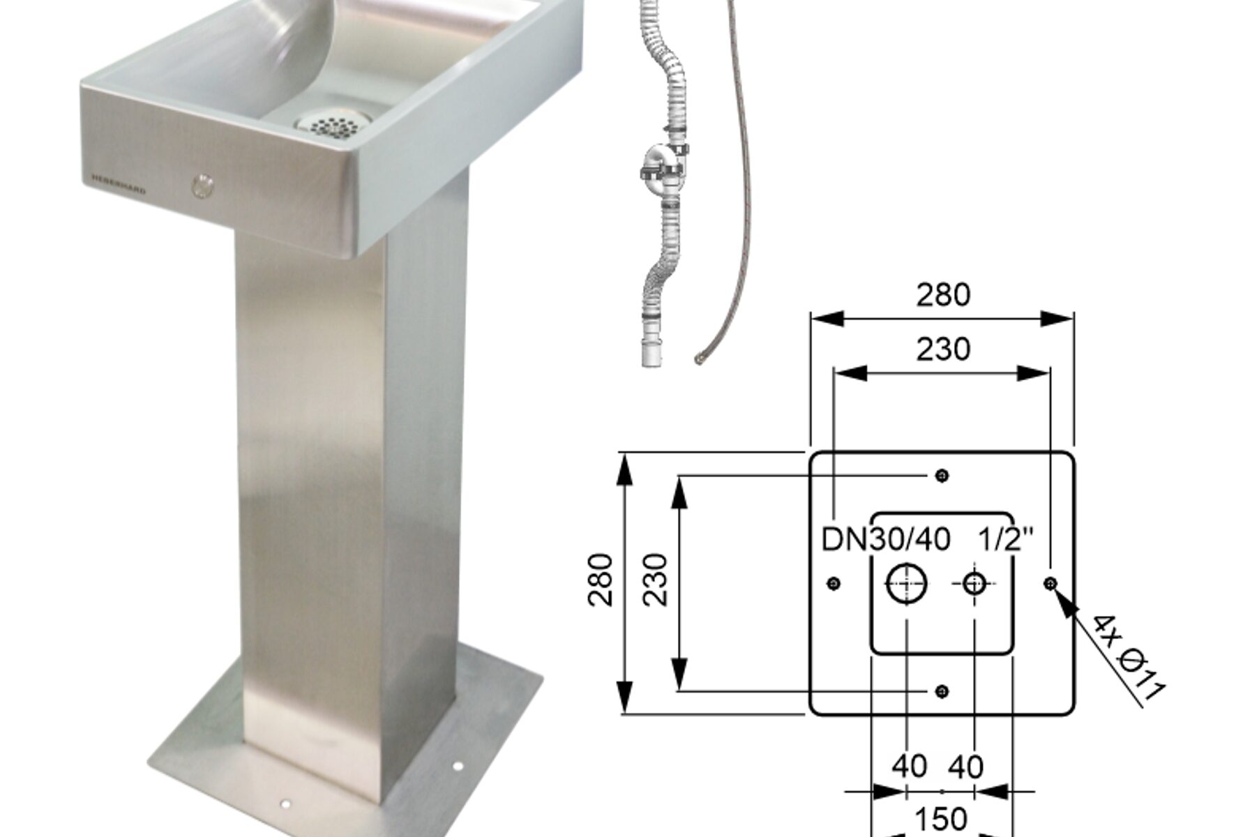 160025W Edelstahl Trinkbrunnen Hammer vorbereitet für Wimtec Spülsteuerung
