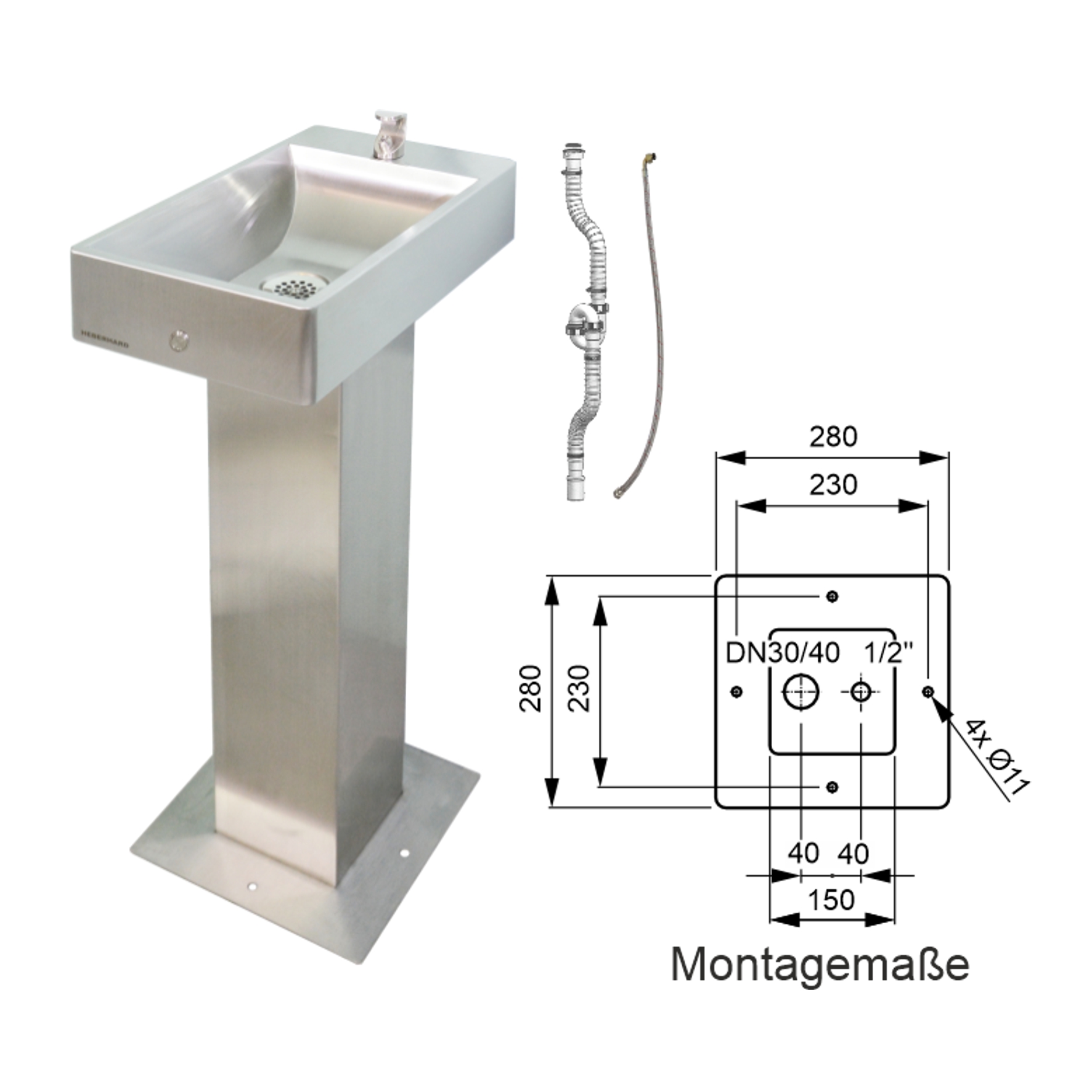 160025W Edelstahl Trinkbrunnen Hammer vorbereitet für Wimtec Spülsteuerung